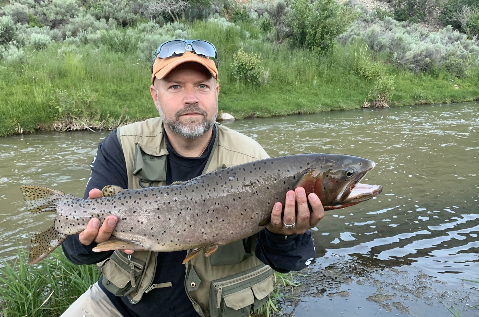 Angler Clint Thurgood holds up a 25 ⅝-inch long Bonneville cutthroat trout that he caught and released near Lost Creek Reservoir on June 21, 2023. The fish was one of a few record-breakers in 2023.