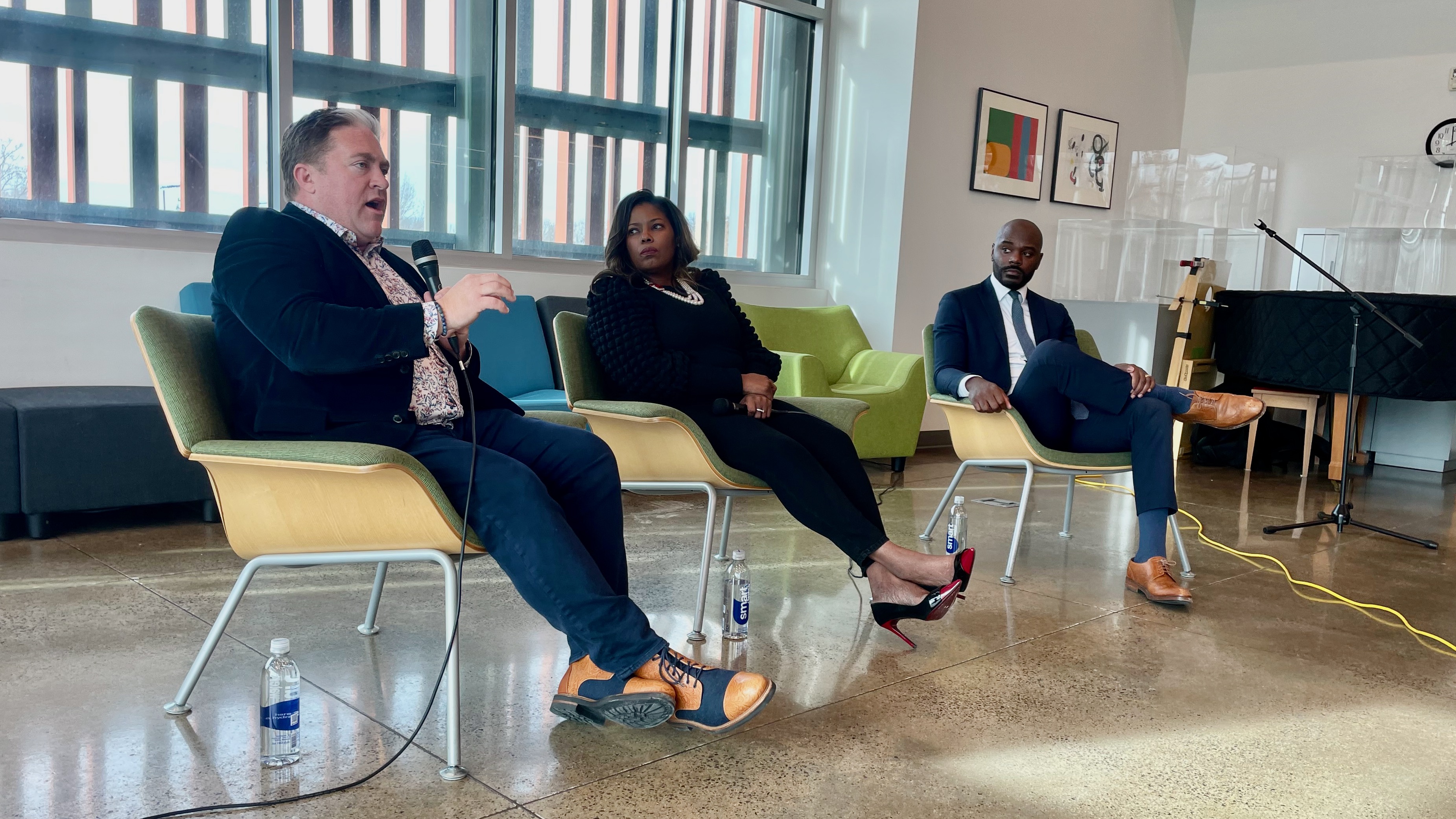 A trio of speakers offered a defense of diversity, equity and inclusion programs during a panel discussion on Saturday in Salt Lake City. They are, from left, Curtis Linton, Nikki Walker and Darnell Crandall.