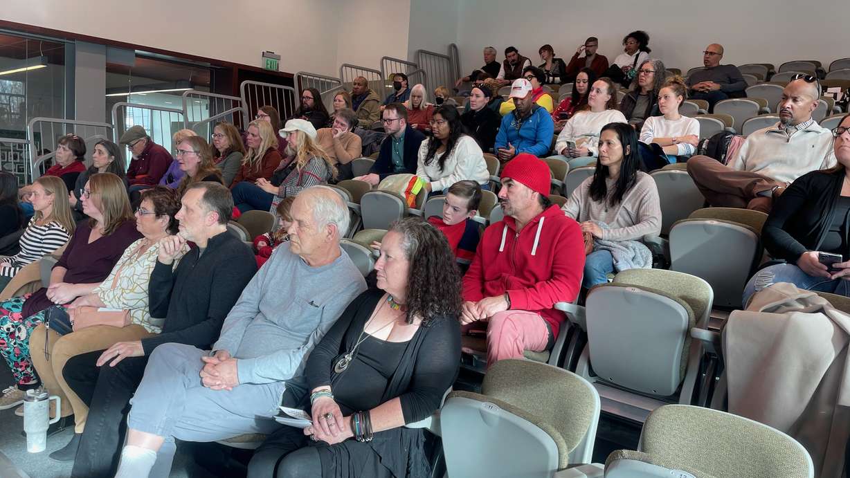 A trio of speakers defended diversity, equity and inclusion programs at a panel discussion on Saturday, Jan. 6, 2024, in Salt Lake City. About 50 people attended the event, which featured speakers Curtis Linton, Nikki Walker and Darnell Crandall.