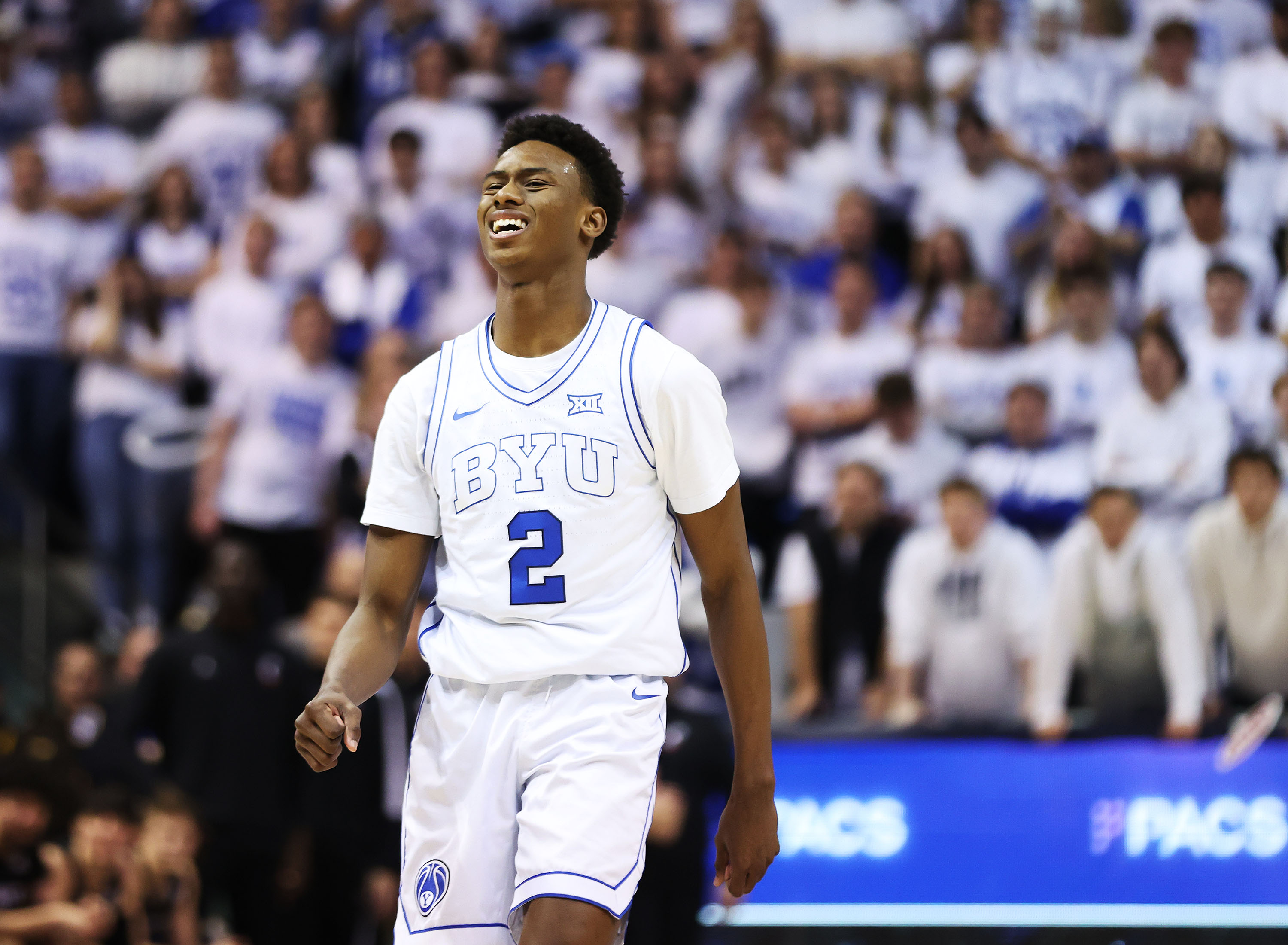 Brigham Young guard Jaxson Robinson (2) reacts to a missed shot against the Cincinnati Bearcats in Provo on Saturday, Jan. 6, 2024. Cincinnati won 71-60.