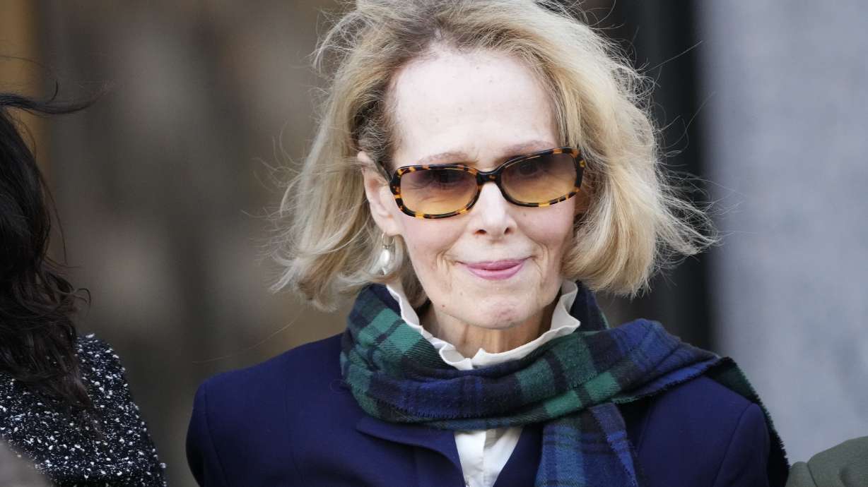E. Jean Carroll leaves Manhattan federal court Oct. 23 in New York. A judge Saturday said former President Donald Trump’s lawyers can't present legal arguments on a jury's conclusion last year that he didn’t rape the columnist in the mid-1990s.