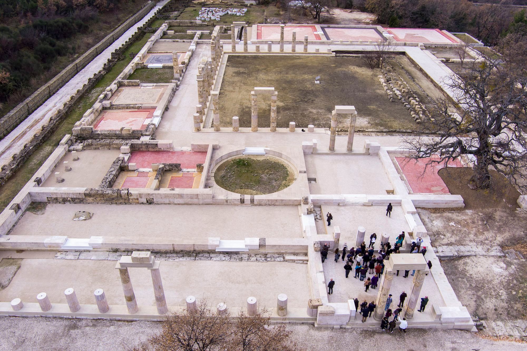 An aerial view of the Palace of Aigai after years of restoration work. The palace is where Alexander the Great was crowned king of the Macedonians and is considered, together with the Parthenon, the most significant building of classical Greece.
