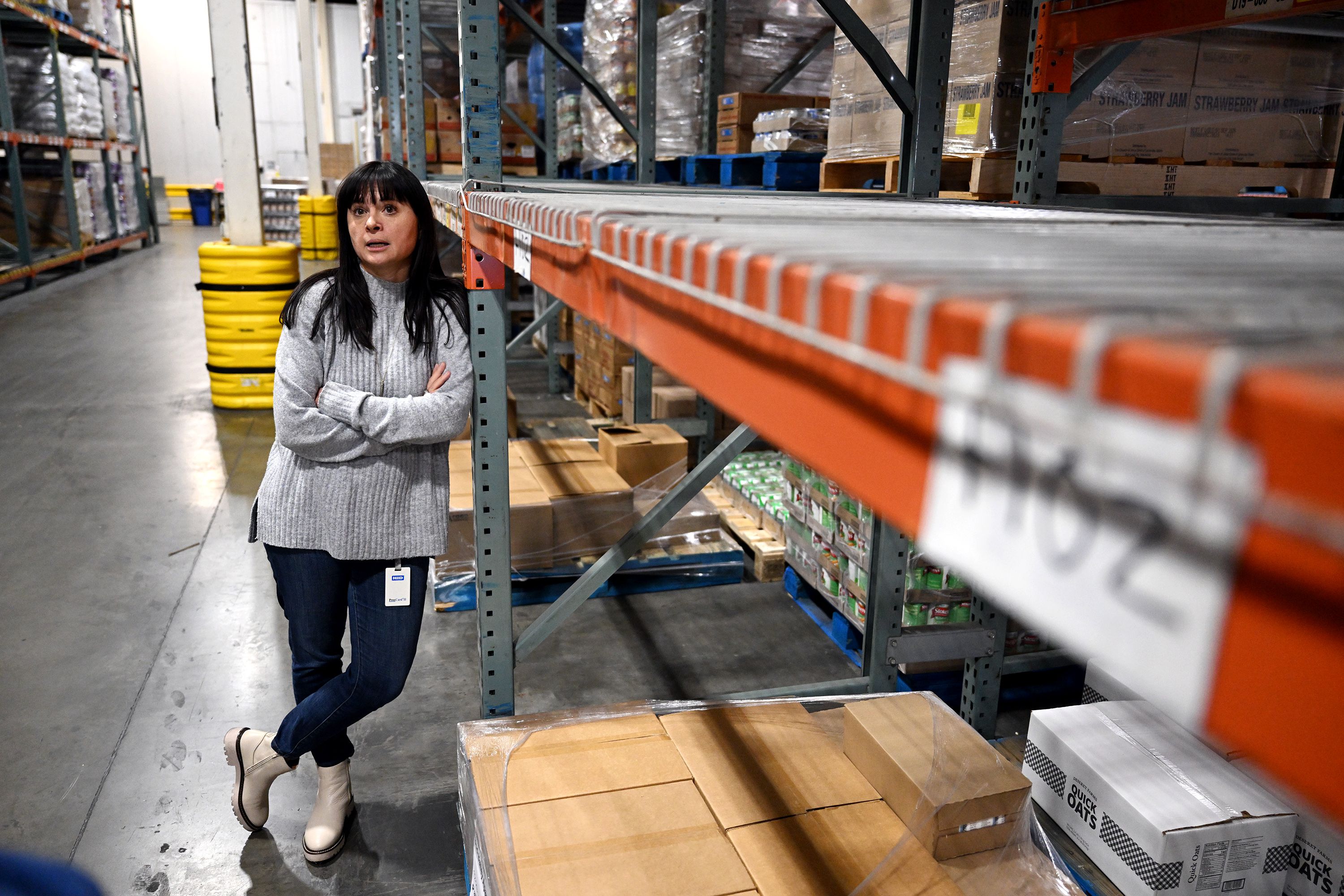 Heidi Cannella, communications director for the Utah Food Bank, talks about the products and items available for those that need them, at the food bank’s South Salt Lake warehouses on Dec. 28, 2023.