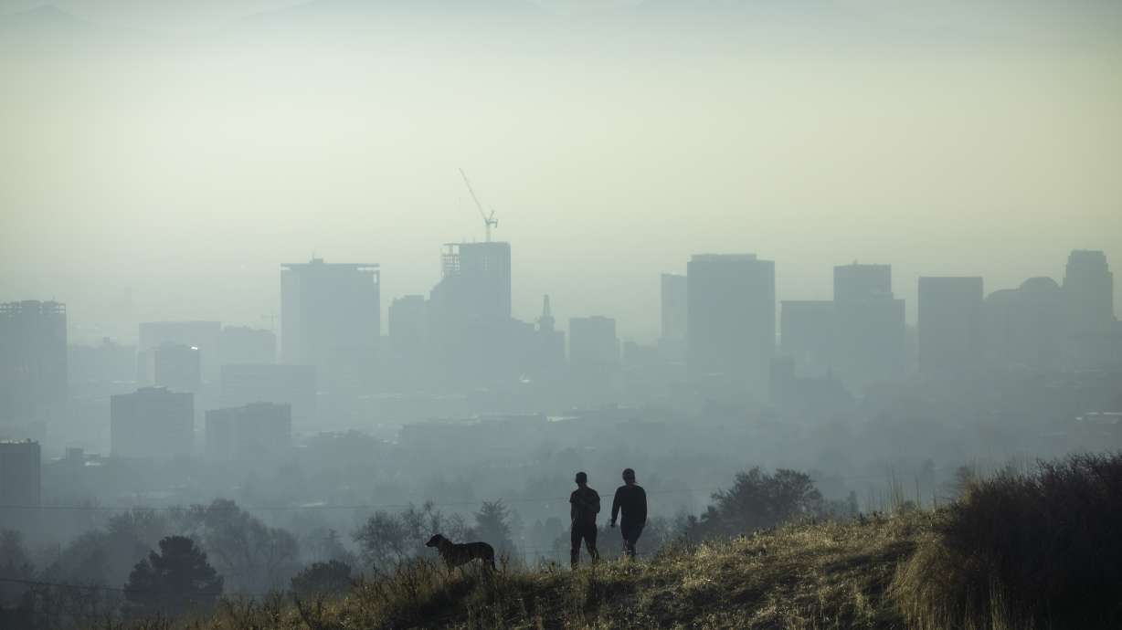 Inversion can be seen at Popperton Park in Salt Lake City on Dec. 29, 2023. Utah's capital city is looking to update its climate policies and goals as it grows and prepares to host the 2034 Winter Olympic and Paralympic Games.
