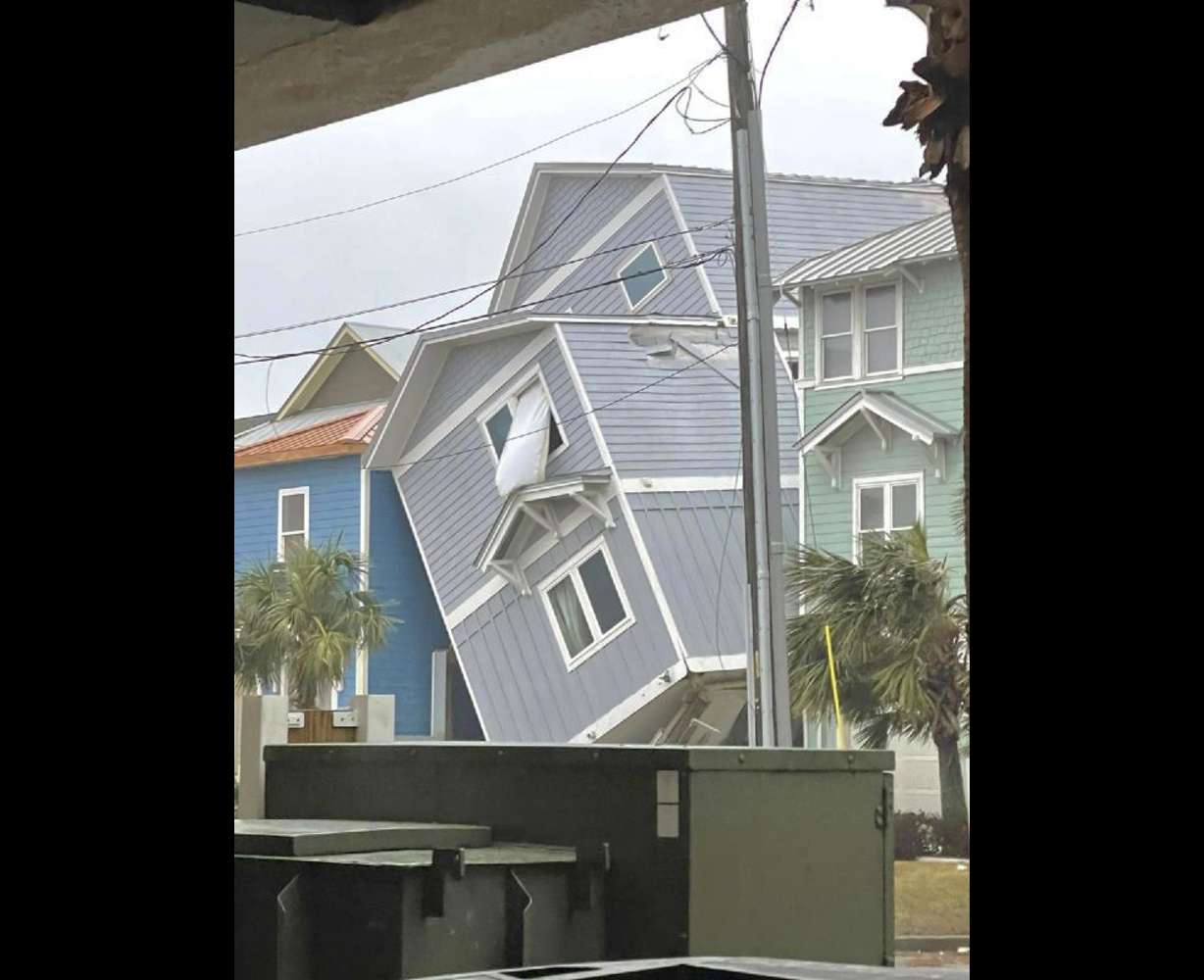 This photo provided by Bay County Sheriff's Office shows storm damage around around Panama City Beach, Fla., in Bay County, early Tuesday. A sprawling storm has hit the South with strong thunderstorms and tornado warnings that blew roofs off homes.