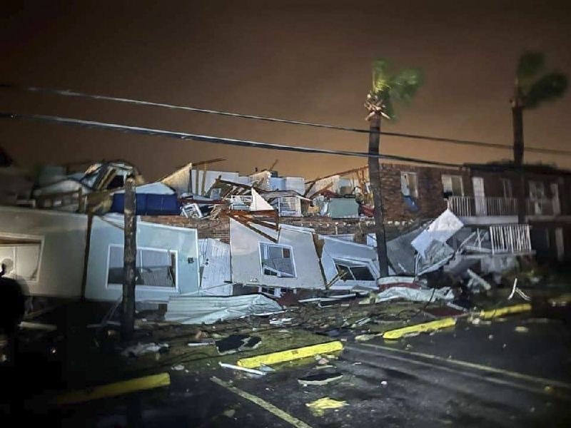 This photo provided by Bay County Sheriff's Office shows storm damage around around Panama City Beach, Fla., in Bay County, early Tuesday.