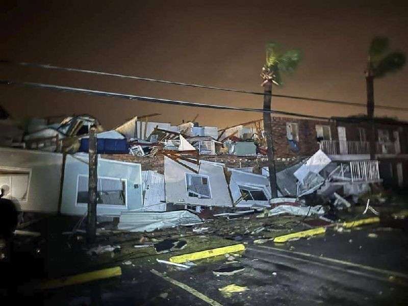 This photo provided by Bay County Sheriff's Office shows storm damage around around Panama City Beach, Fla., in Bay County, early Tuesday.