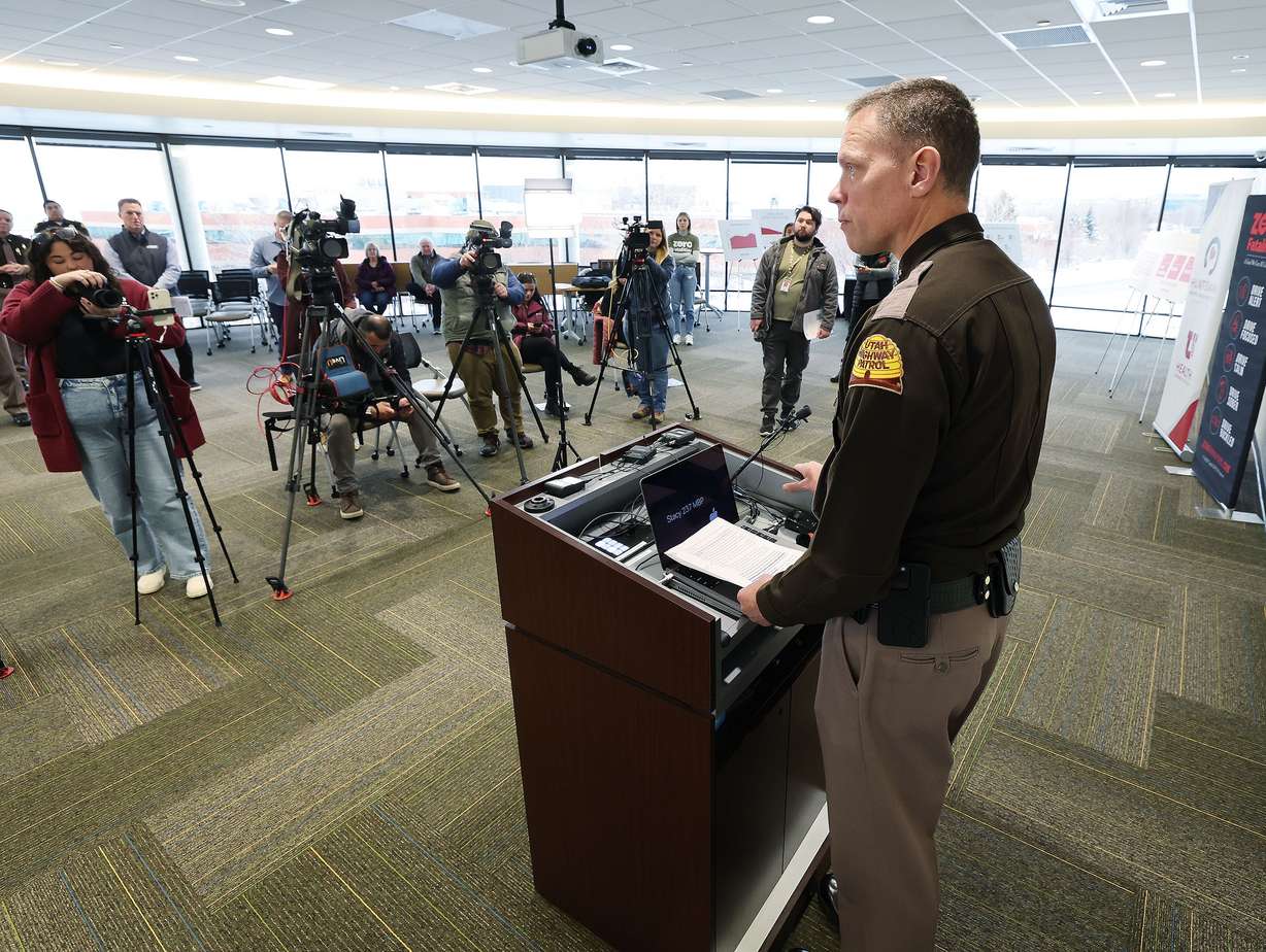 Department of Public Safety Commissioner Jess Anderson speaks as the Utah Department of Transportation and the Department of Public Safety hold a press conference launching a new anti-road rage campaign in Salt Lake City on Tuesday.