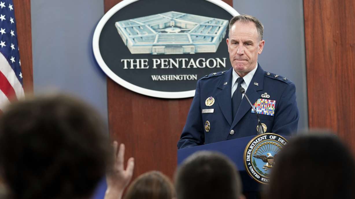 Pentagon spokesman Air Force Brig. Gen. Patrick Ryder pauses as he is asked about Defense Secretary Lloyd Austin during a briefing at the Pentagon in Washington, Tuesday.