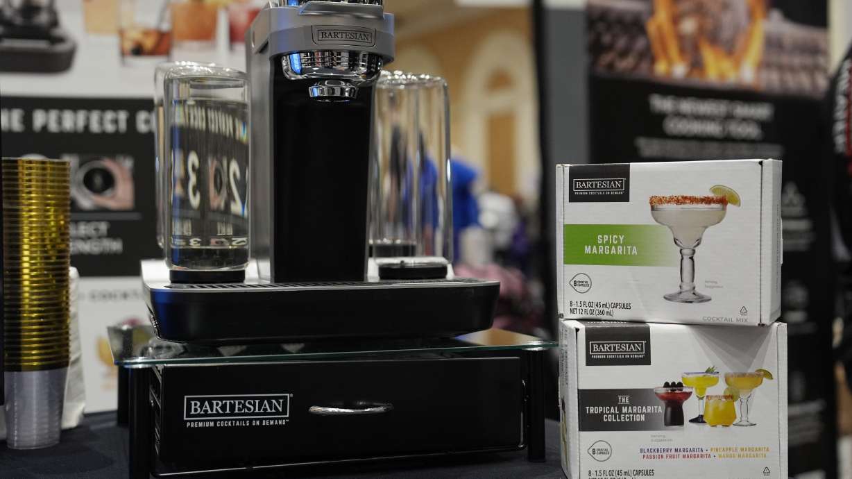 The Bartesian Premier connected intelligent cocktail maker is on display at the Bartesian booth at Pepcom ahead of the CES tech show Monday in Las Vegas.