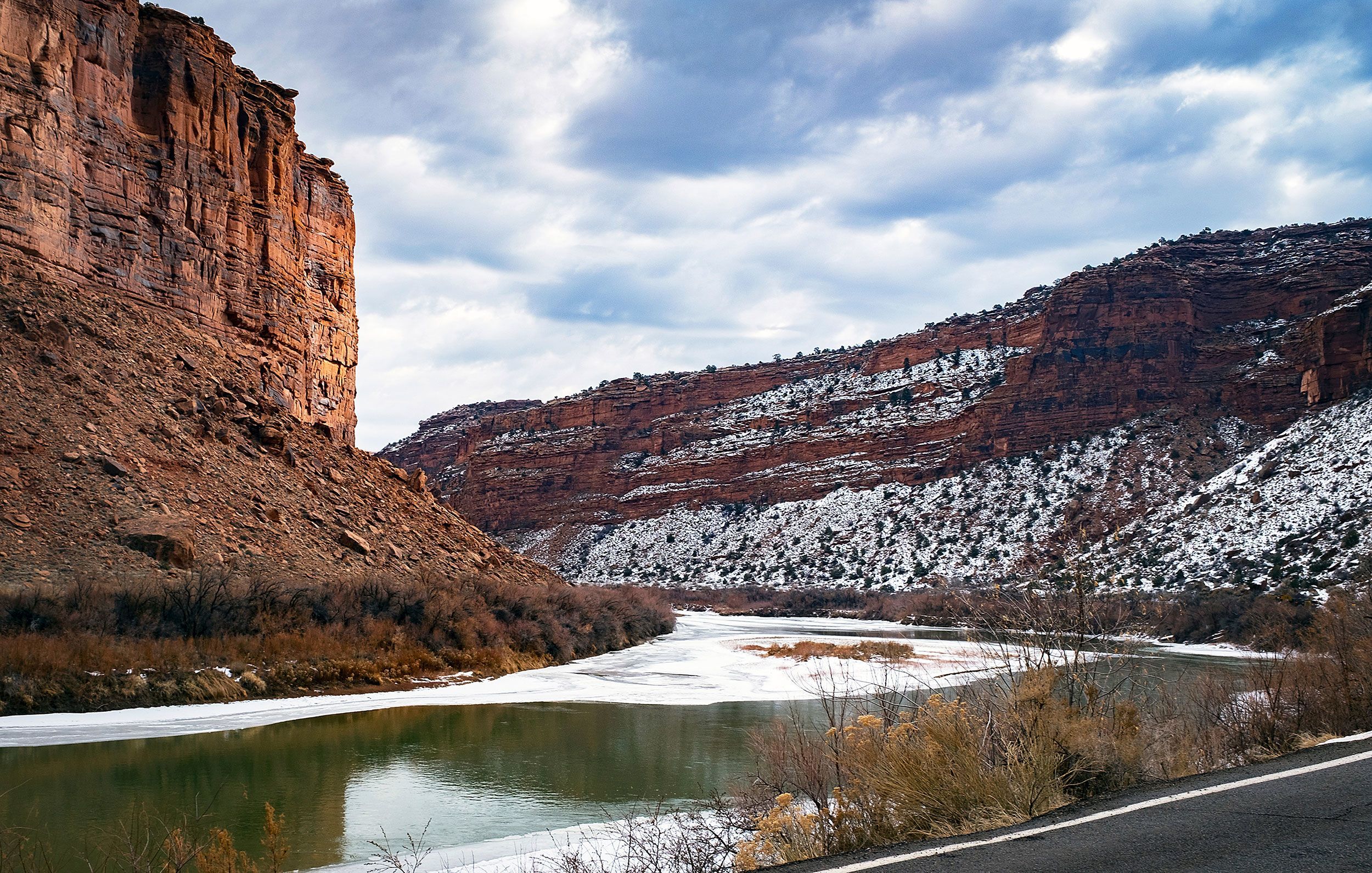 A new analysis finds a declining trend in snowpack across 82 out of 169 major Northern Hemisphere river basins, including the Colorado River in the U.S., which winds its way along the state of Utah.