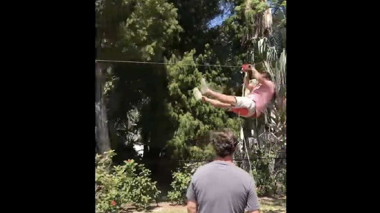 Man takes an unfortunate ride on a backyard zip-line in this video posted Jan. 4.
