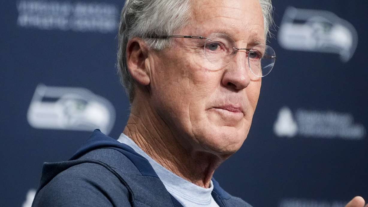 Former Seattle Seahawks head coach Pete Carroll becomes emotional while speaking during a media availability after it was announced he will not return as head coach next season, Wednesday, Jan. 10, 2024, at the NFL football team's headquarters in Renton, Wash. Carroll will remain with the organization as an advisor.