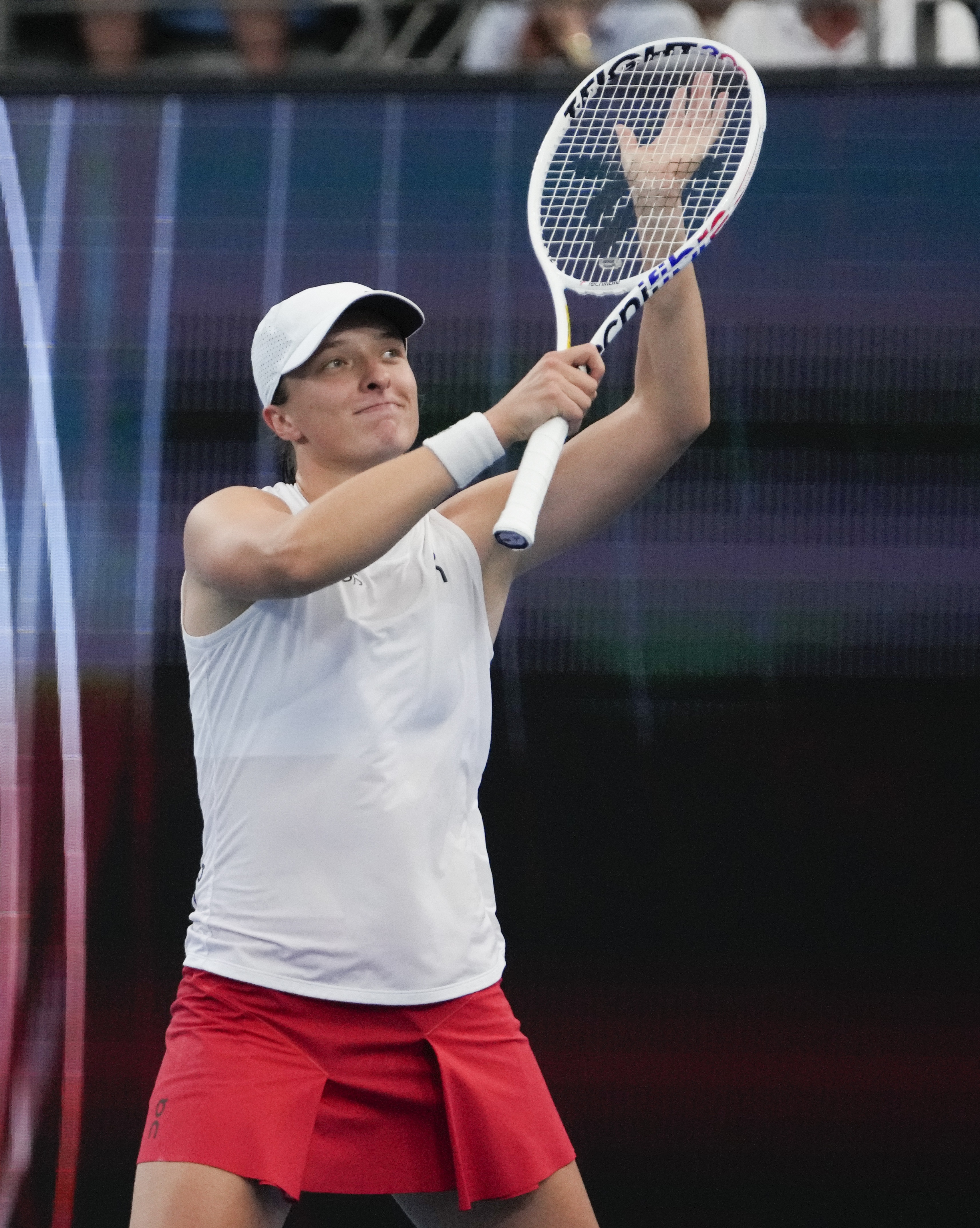 Poland's Iga Swiatek reacts after defeating Germany's Angelique Kerber in the final of the United Cup in Sydney, Australia, Sunday, Jan. 7, 2024. 