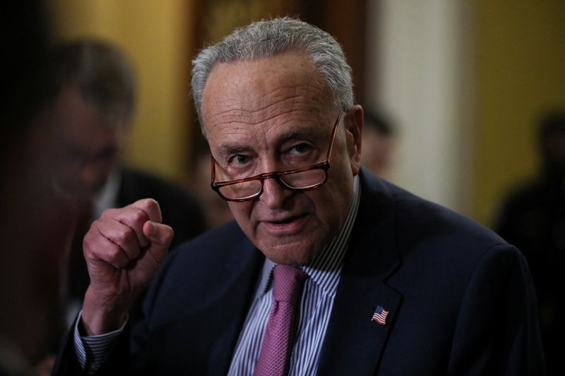 U.S. Senate Majority Leader Chuck Schumer, D-N.Y., delivers remarks during the Democratic Caucus lunch press conference at the U.S. Capitol in Washington on Jan. 9.