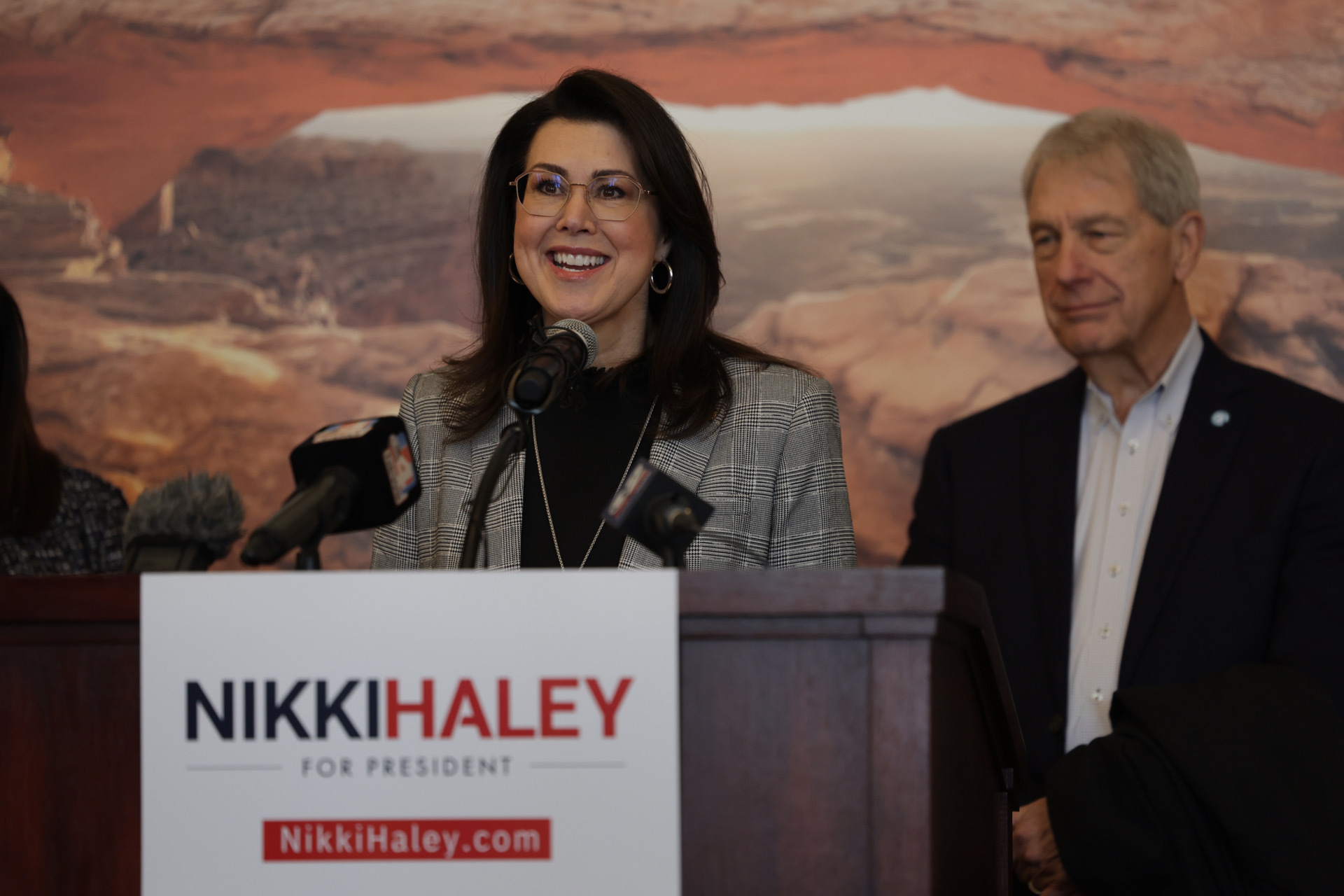 Utah Lt. Gov. Deidre Henderson announces her endorsement of Republican presidential candidate Nikki Haley on Thursday at the Capitol in Salt Lake City.