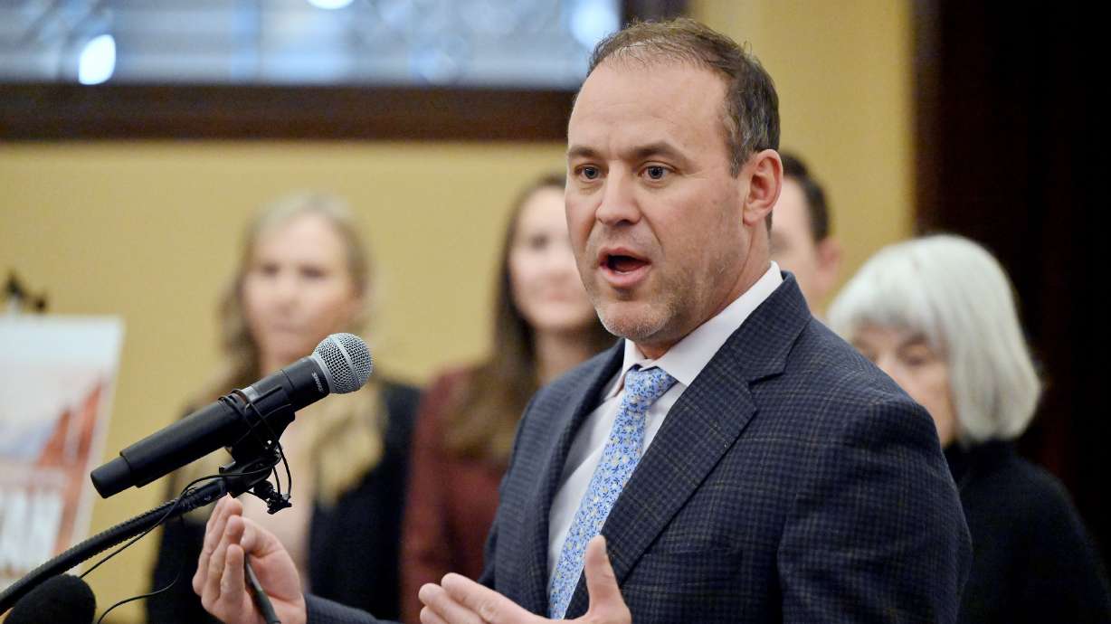 House Speaker Mike Schultz, R-Hooper, joins with members of the House Majority Caucus to review policy priorities and answer questions at the Capitol in Salt Lake City on Wednesday.