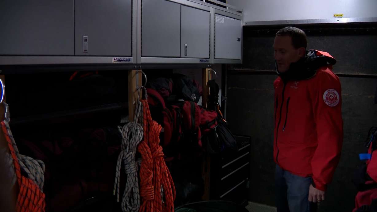 Ryan Clerico shows the equipment they will use during search and rescues this week.