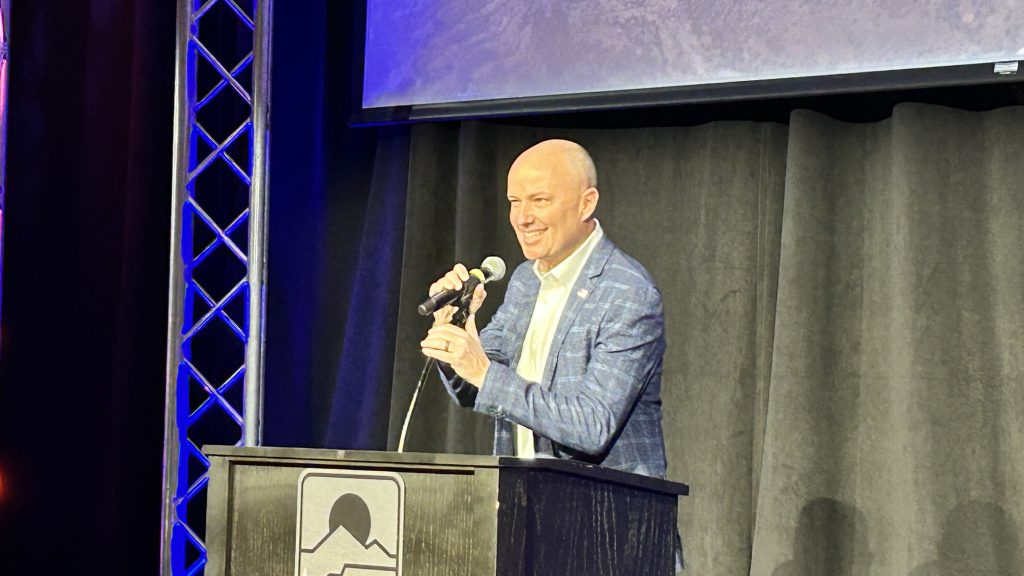 Utah Gov. Spencer Cox speaks during the 28th Annual What’s Up Down South Economic Conference at the Dixie Center St. George, St. George, Thursday.
