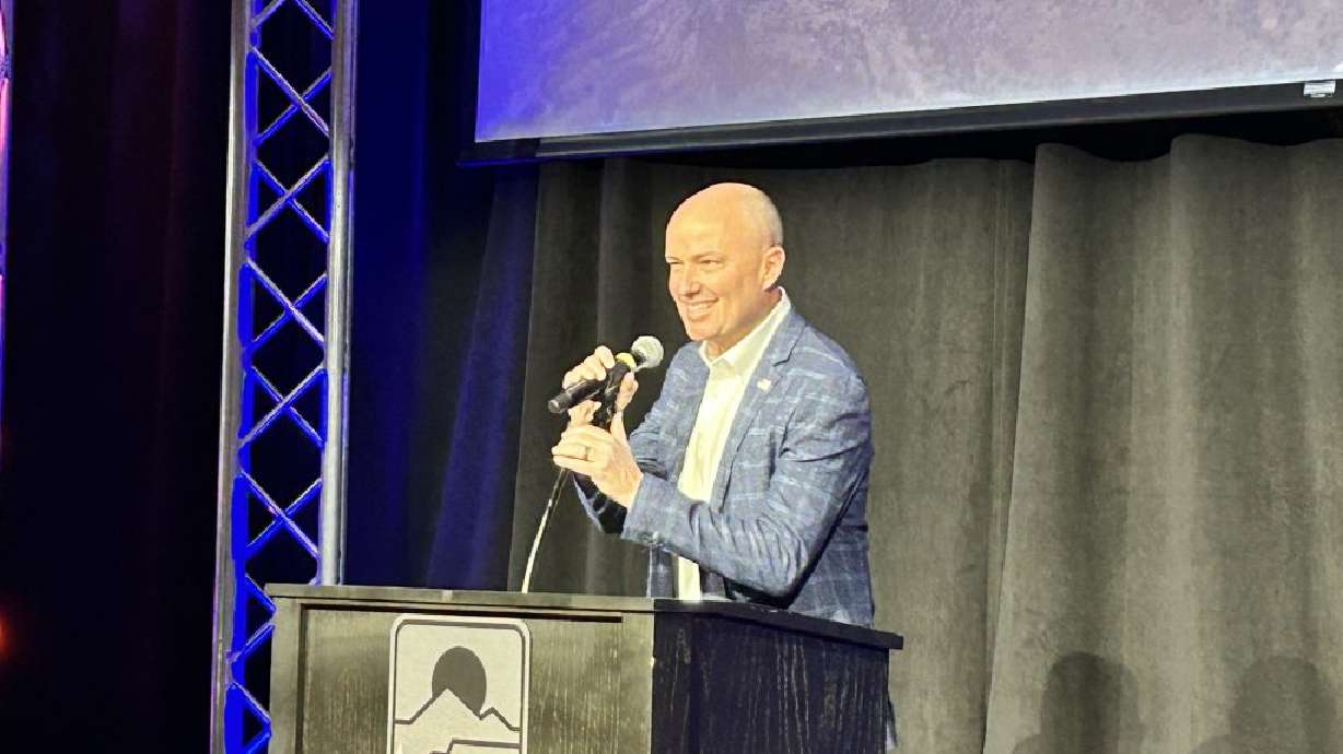 Utah Gov. Spencer Cox speaks during the 28th Annual What’s Up Down South Economic Conference at the Dixie Center St. George, St. George, Thursday.