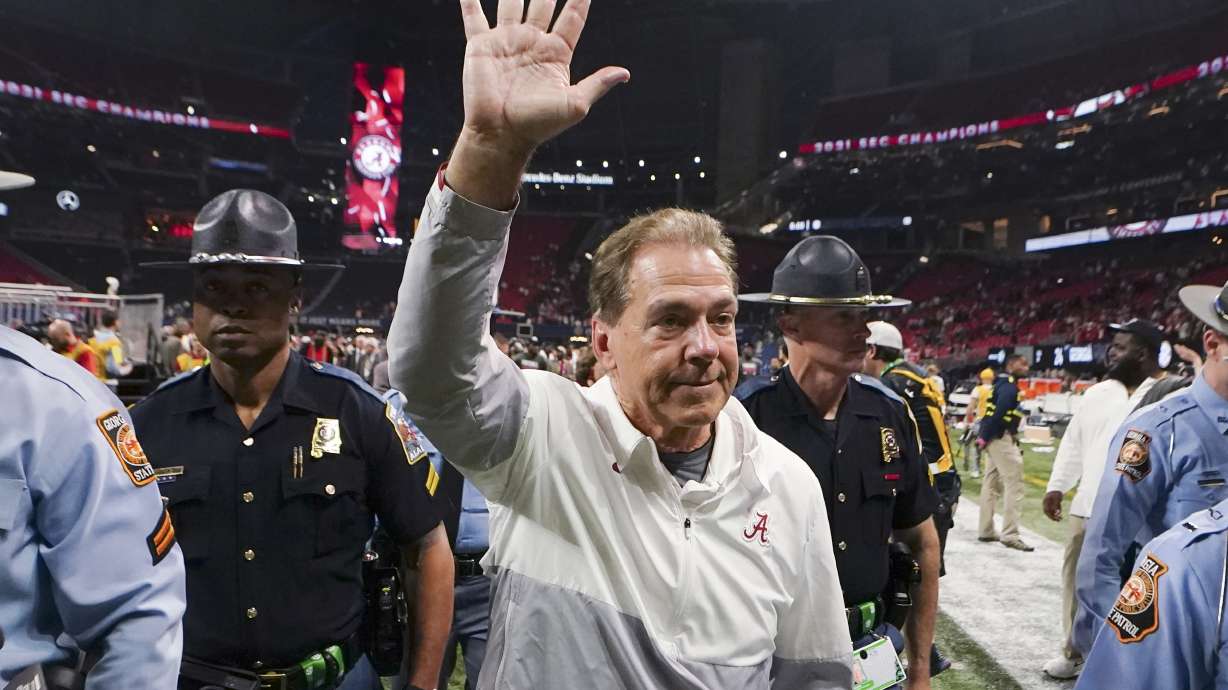 FILE - Alabama head coach Nick Saban leaves the field after the Southeastern Conference championship NCAA college football game between Georgia and Alabama, Saturday, Dec. 4, 2021, in Atlanta. Nick Saban, the stern coach who won seven national championships and turned Alabama back into a national powerhouse that included six of those titles in just 17 seasons, is retiring, according to multiple reports, Wednesday, Jan. 10, 2024.