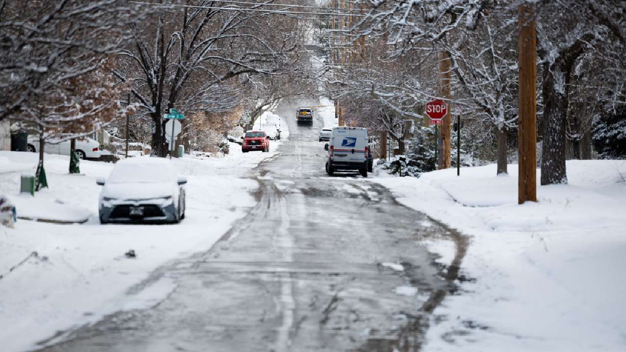 A road with snowy conditions in Salt Lake City on Thursday. A massive winter storm swept the northern U.S. on Friday.