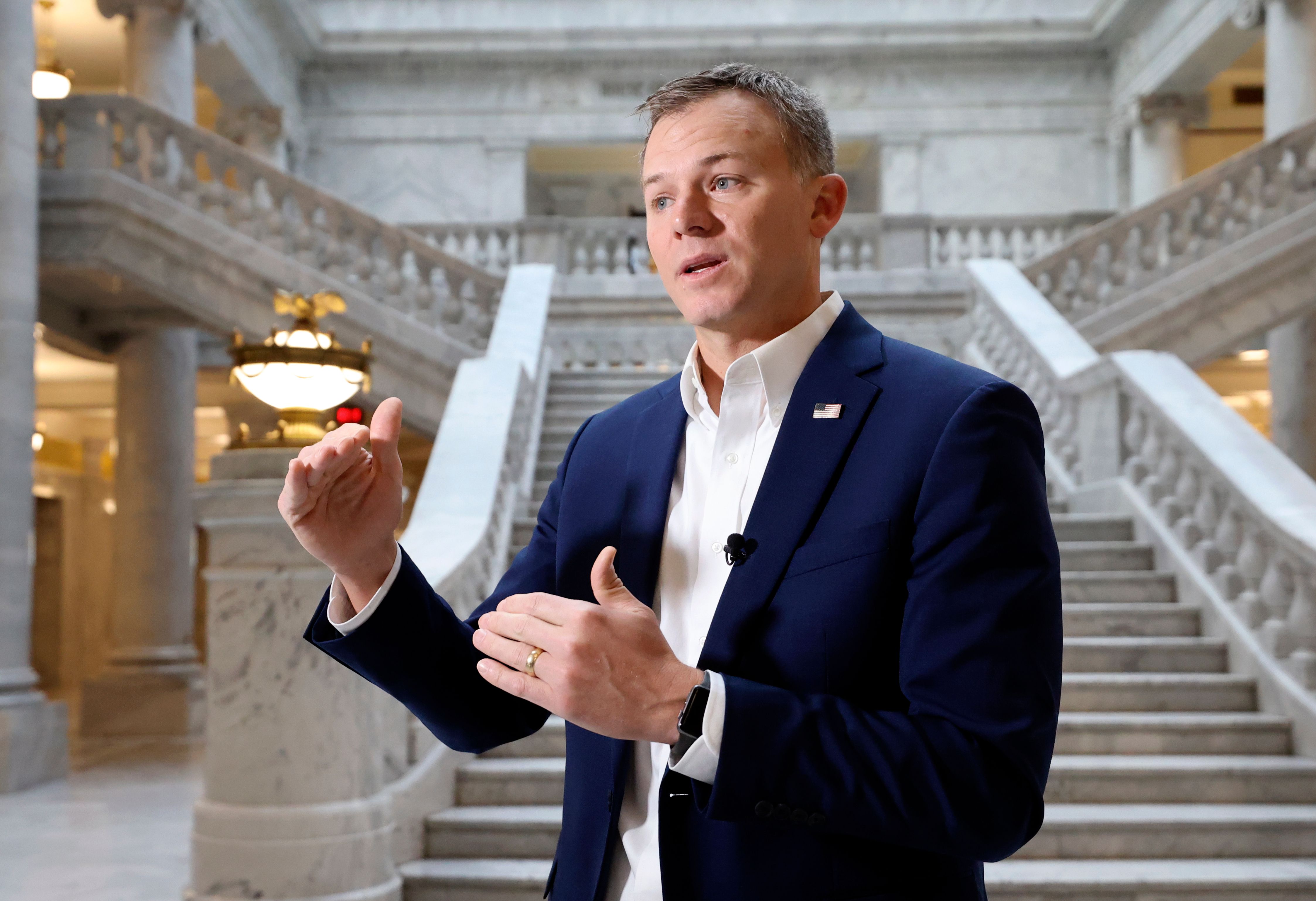 First Congressional District Rep. Blake Moore, R-Utah, talks to the media at the Capitol in Salt Lake City on Jan. 3. Moore introduced a bipartisan bill Thursday that would reform the federal budgeting process.