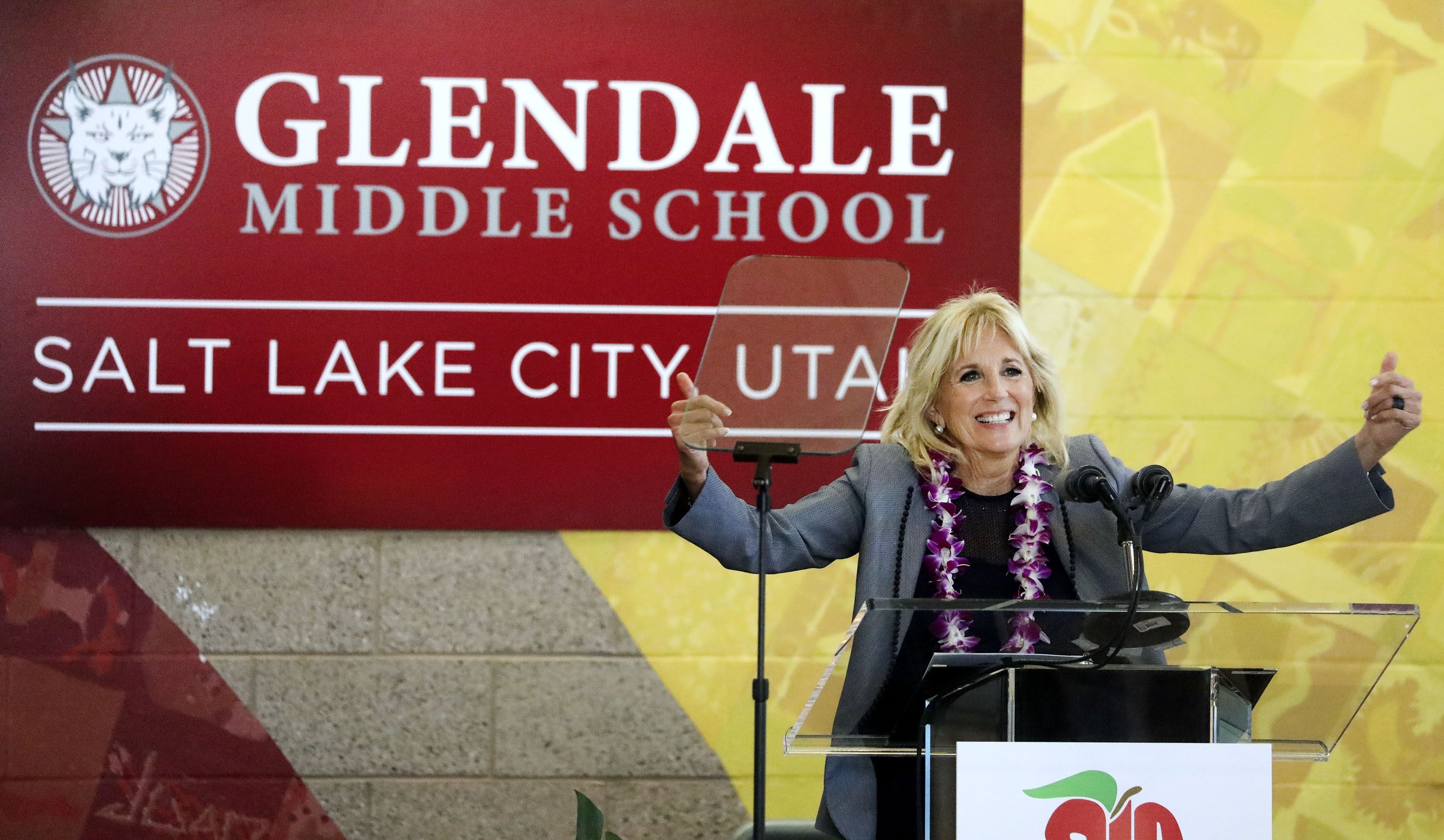 First lady Jill Biden visits Glendale Middle School in Salt Lake City on May 5, 2021. She plans to be in Utah for a quick, one-day visit this week.