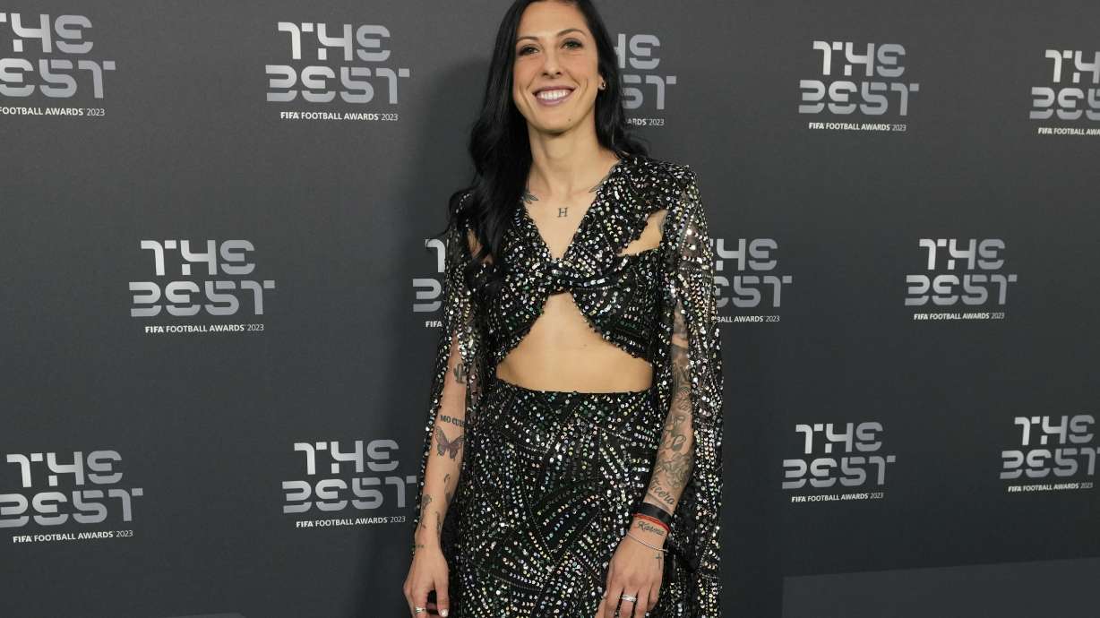 Pachuca's and Spain's soccer player Jenni Hermoso arrives for the FIFA Football Awards 2023 at the Eventim Apollo in Hammersmith, London, Monday, Jan. 15, 2024.