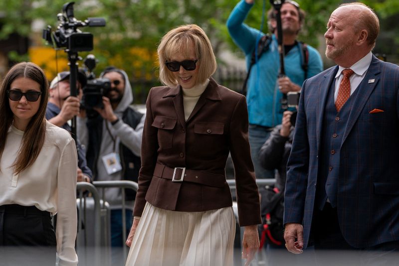 E. Jean Carroll, former President Donald Trump rape accuser, arrives at Manhattan Federal Court for the continuation of the civil case, in New York City, May 9, 2023.
