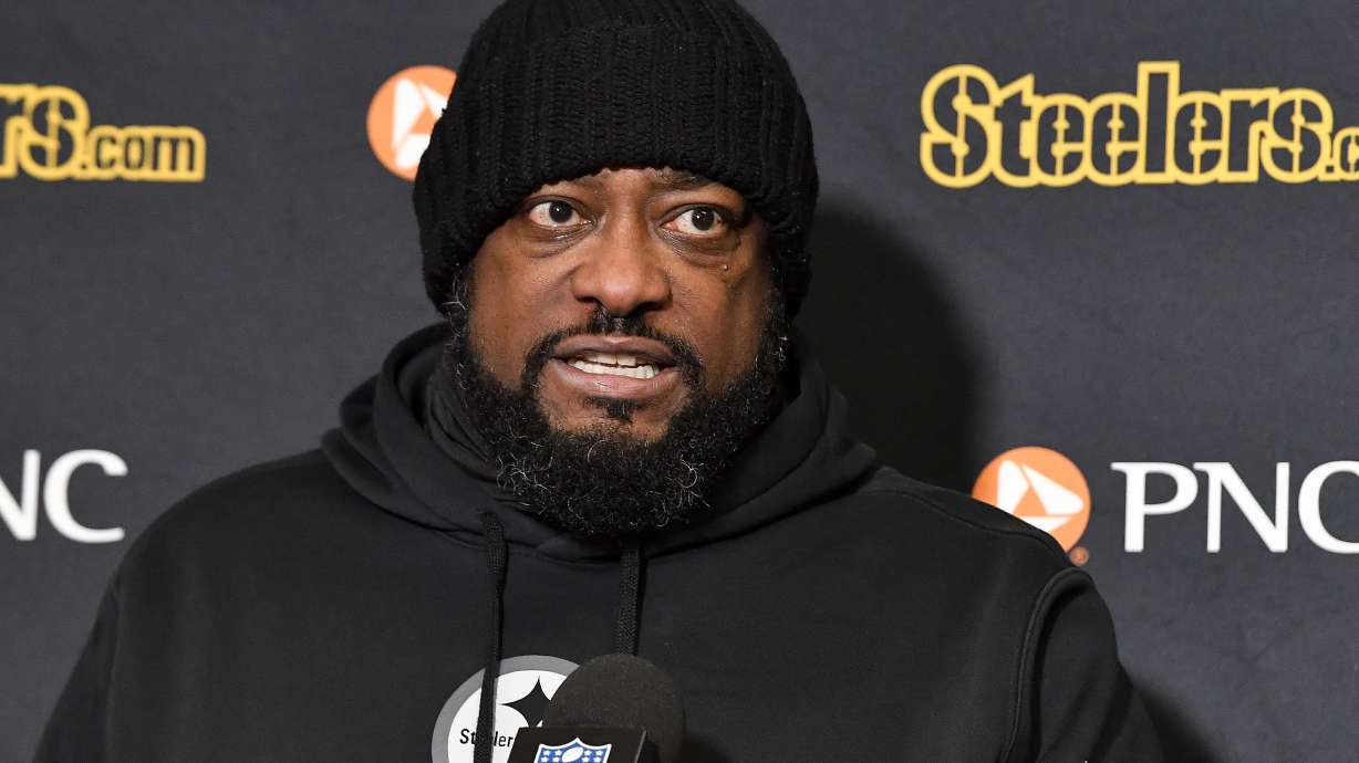 Pittsburgh Steelers head coach Mike Tomlin answers questions during a news conference after losing to the Buffalo Bills in an NFL wild-card playoff football game, Monday, Jan. 15, 2024, in Buffalo, N.Y.