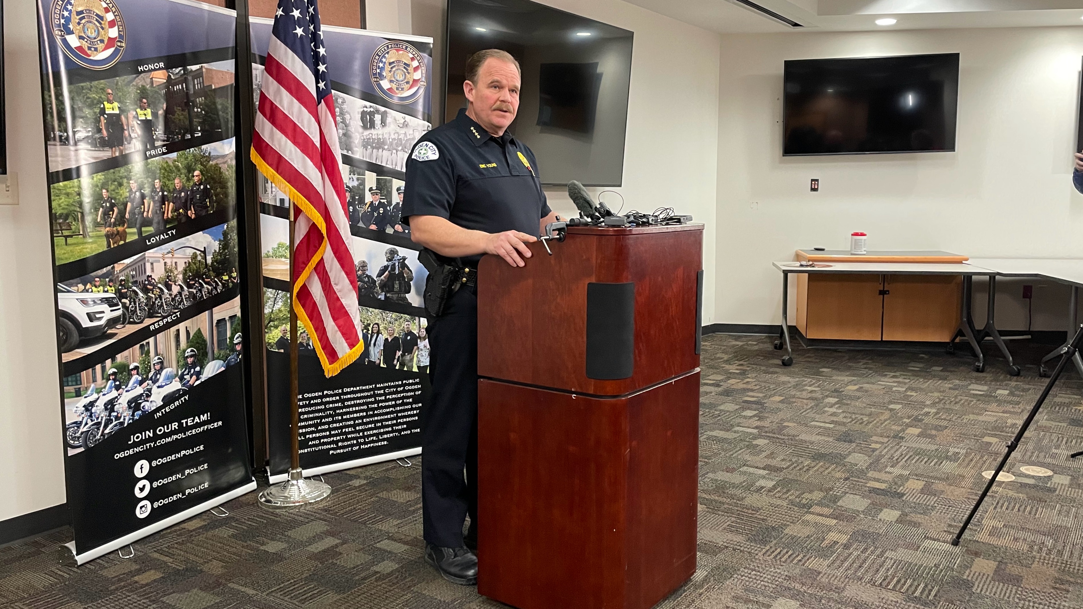 Ogden Police Chief Eric Young identifies a Highland man shot and killed by police Sunday in Riverdale. Speaking at a press conference Tuesday, Young said William Toon, 28, had been sought in an attempted murder case out of Pleasant Grove.