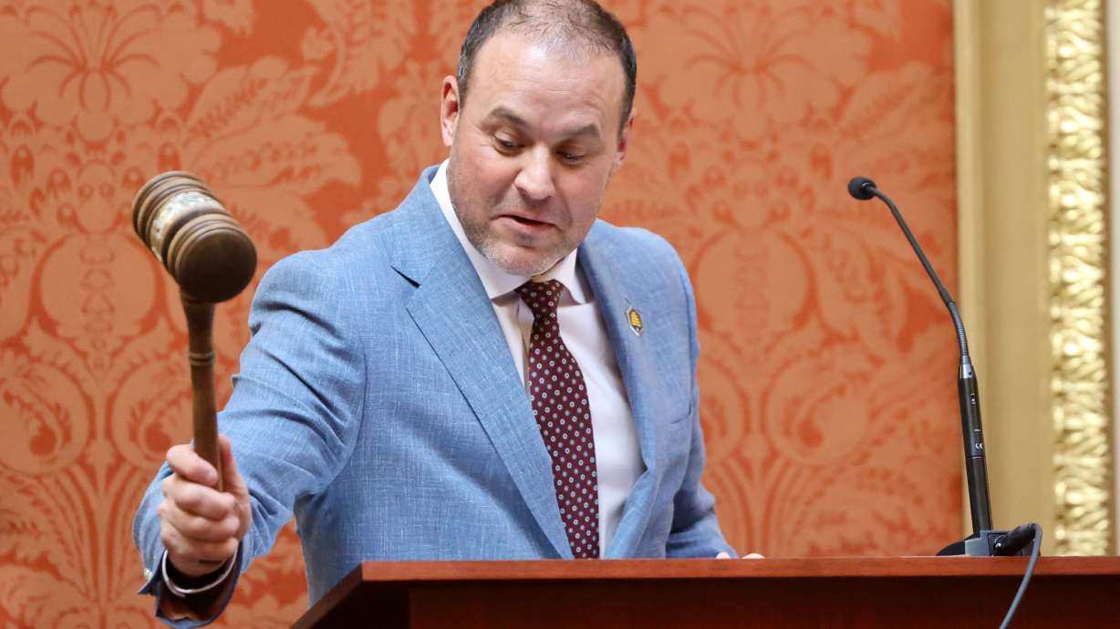 New House Speaker Mike Schultz, R-Hooper, gavels the 2024 Utah Legislature into session on Tuesday in Salt Lake City.