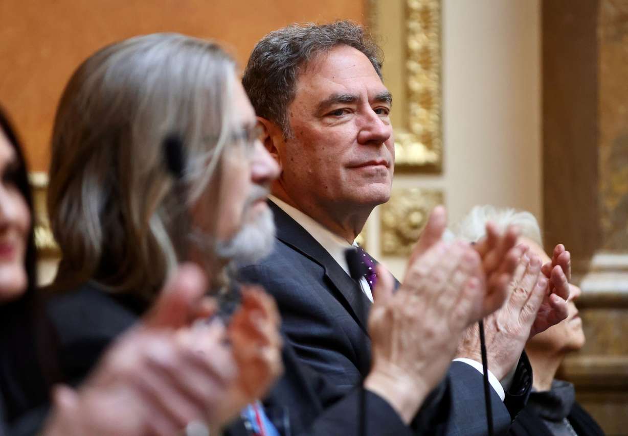 Rep. Brian King, D-Salt Lake City, applauds during the opening of the 2024 Legislature into session Tuesday.