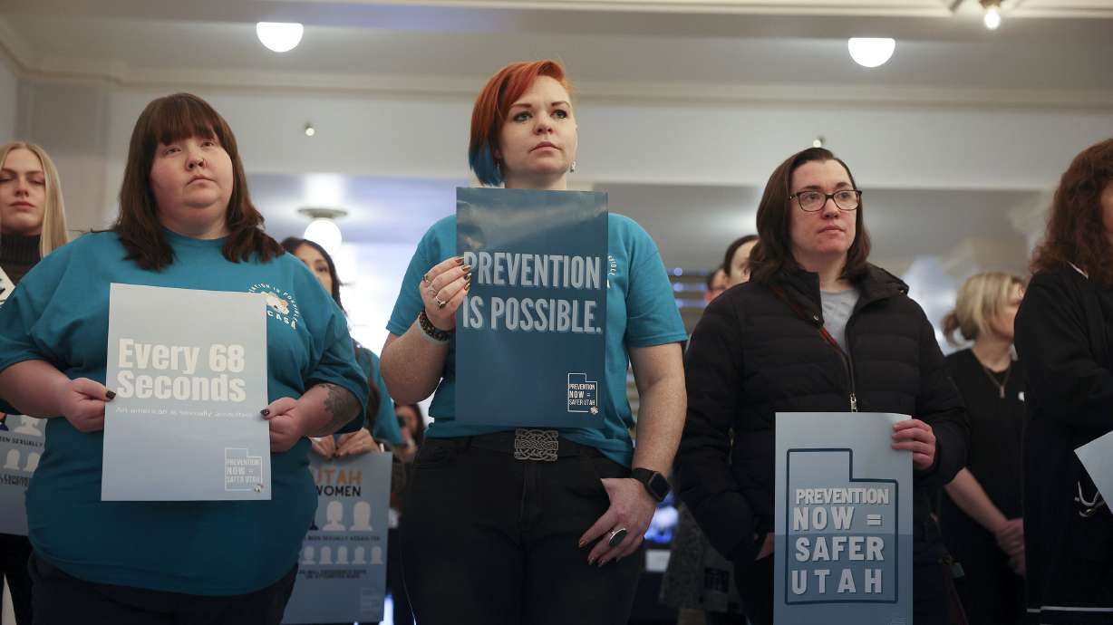 People attend a Rape Crisis Center Rally at the Utah State Capitol on Wednesday.