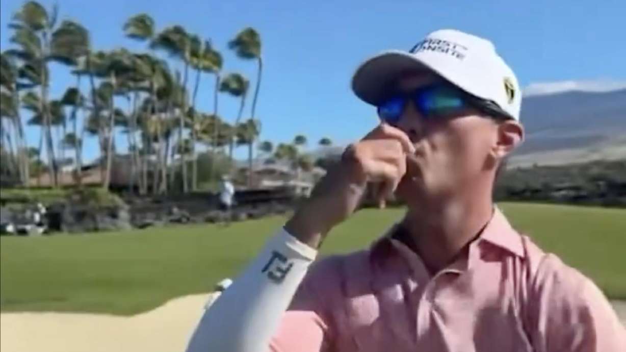 Mike Weir celebrates his hole-in-one during a practice round at the Mitsubishi Electric Championship at Hualalai Golf Course in Hawaii on Tuesday.