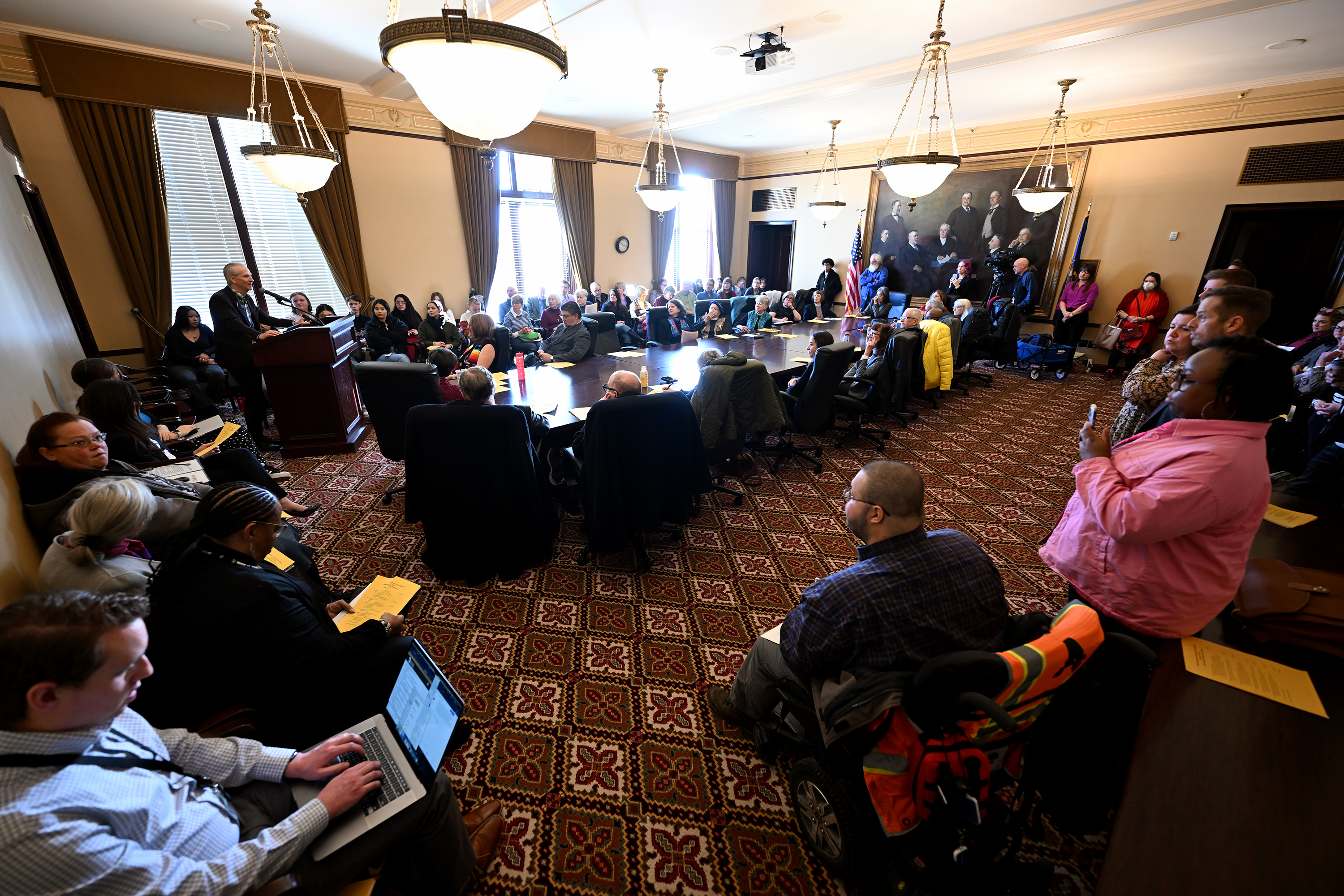 Wayne Niederhauser shares Gov. Spencer Cox’s proposals for reducing homelessness to representatives from numerous groups at the Capitol in Salt Lake City for Faith, Hunger and Homelessness Day on Thursday.