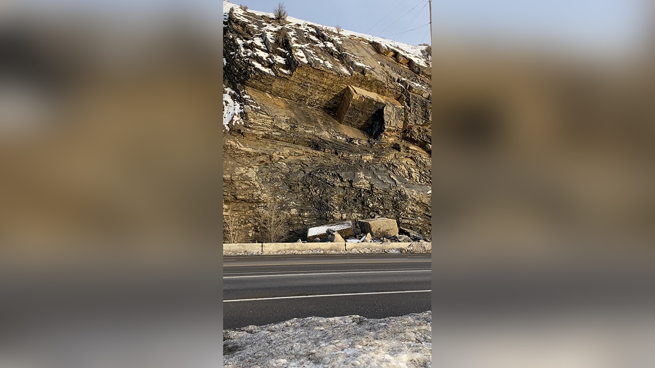 The area where rocks fell and landed near the mouth of Provo Canyon last weekend, as seen Thursday.