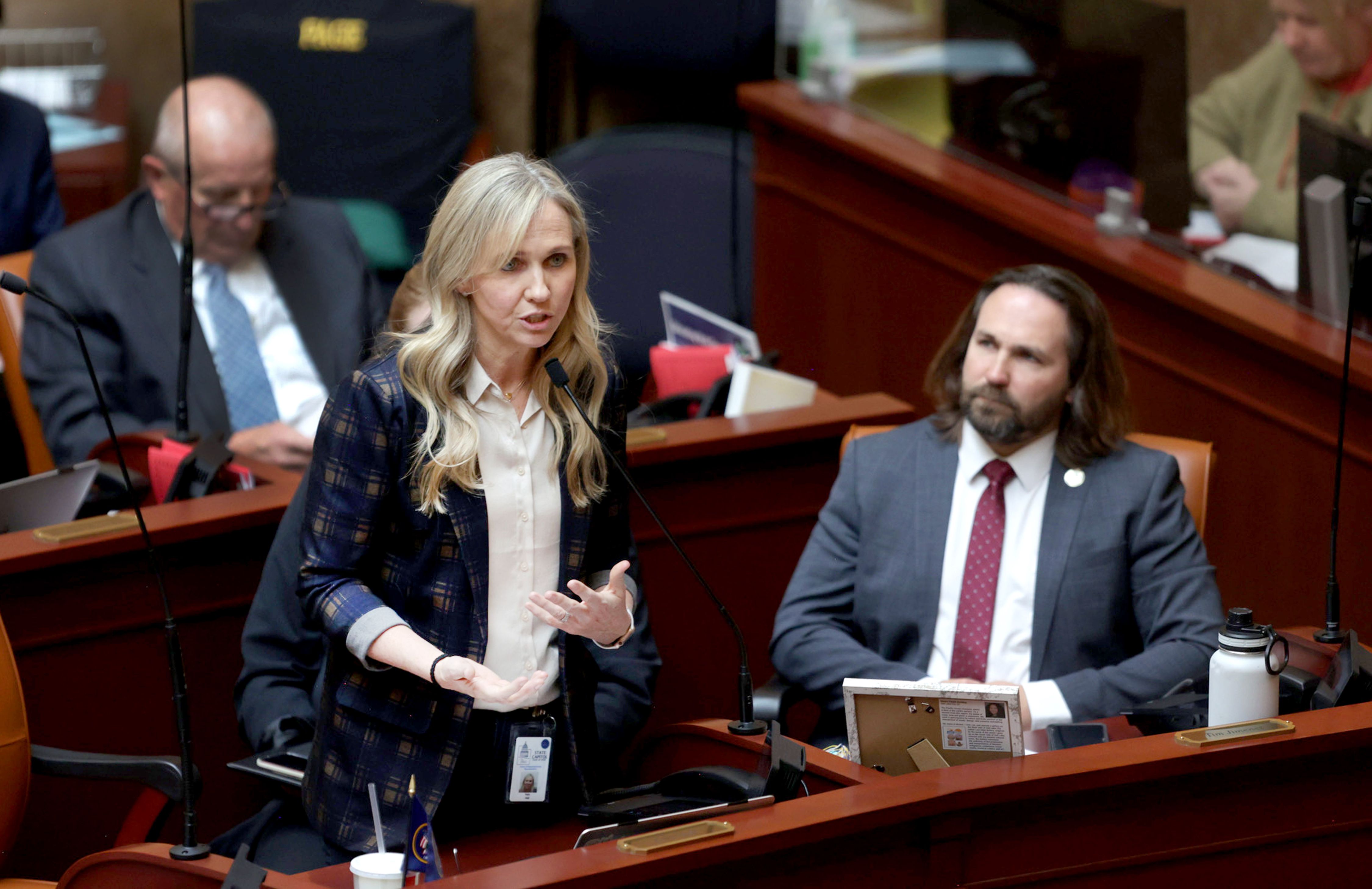Rep. Katy Hall, R-South Ogden, speaks about HB261 at the Capitol in Salt Lake City on Friday. The Utah House approved the proposal revamping diversity, equity and inclusion programs at the state's public universities on Friday, splitting along partisan lines.