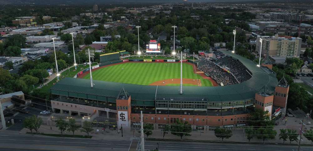 The Salt Lake Bees play the Tacoma Rainiers at Smith’s Ballpark in Salt Lake City on Sept. 7, 2023. A project to reimagine the site received a major gift Thursday.