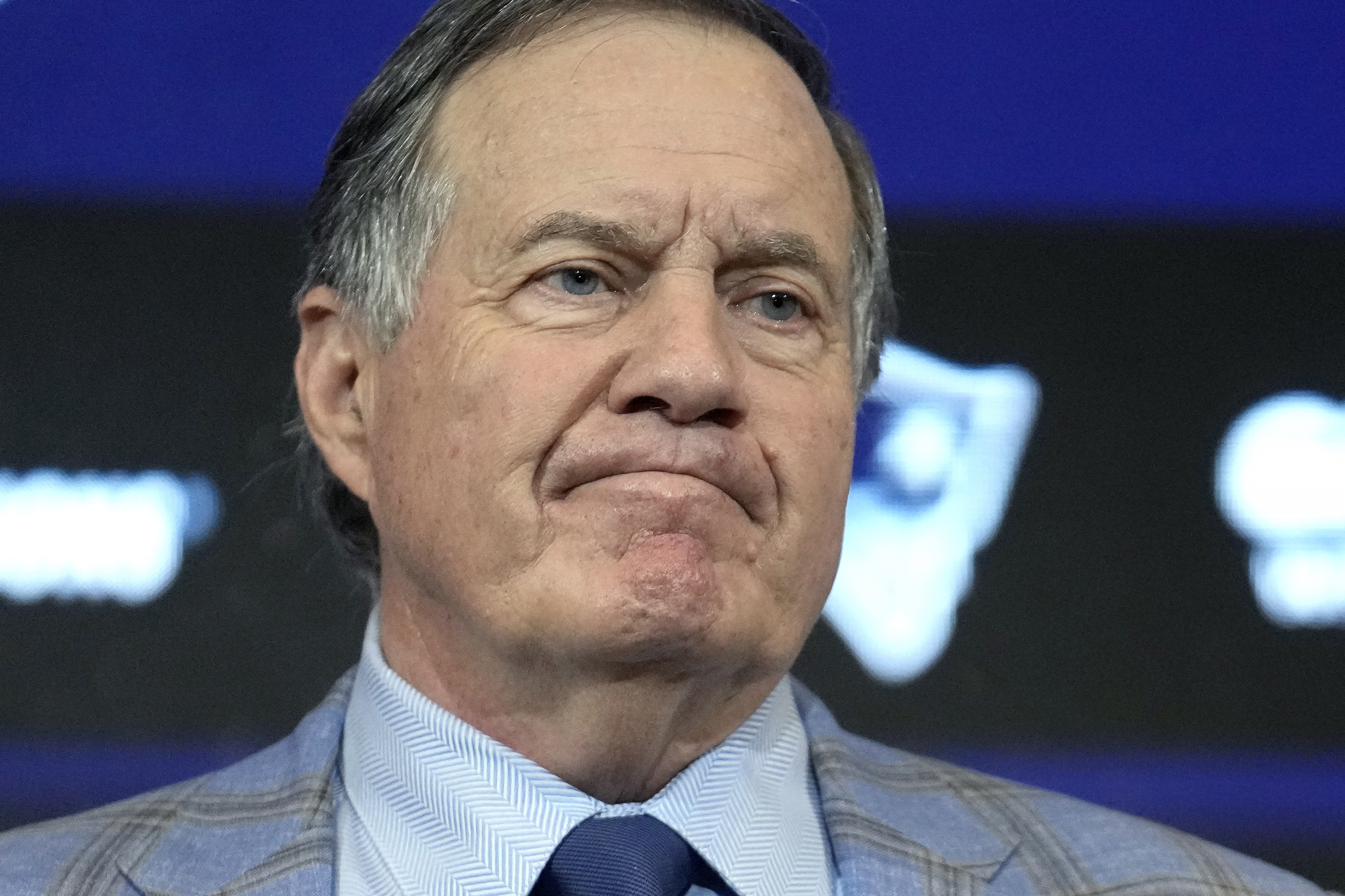 Former New England Patriots head coach Bill Belichick faces reporters during a news conference, Thursday, Jan. 11, 2024, in Foxborough, Mass., held to announce that he has agreed to part ways with the team. 