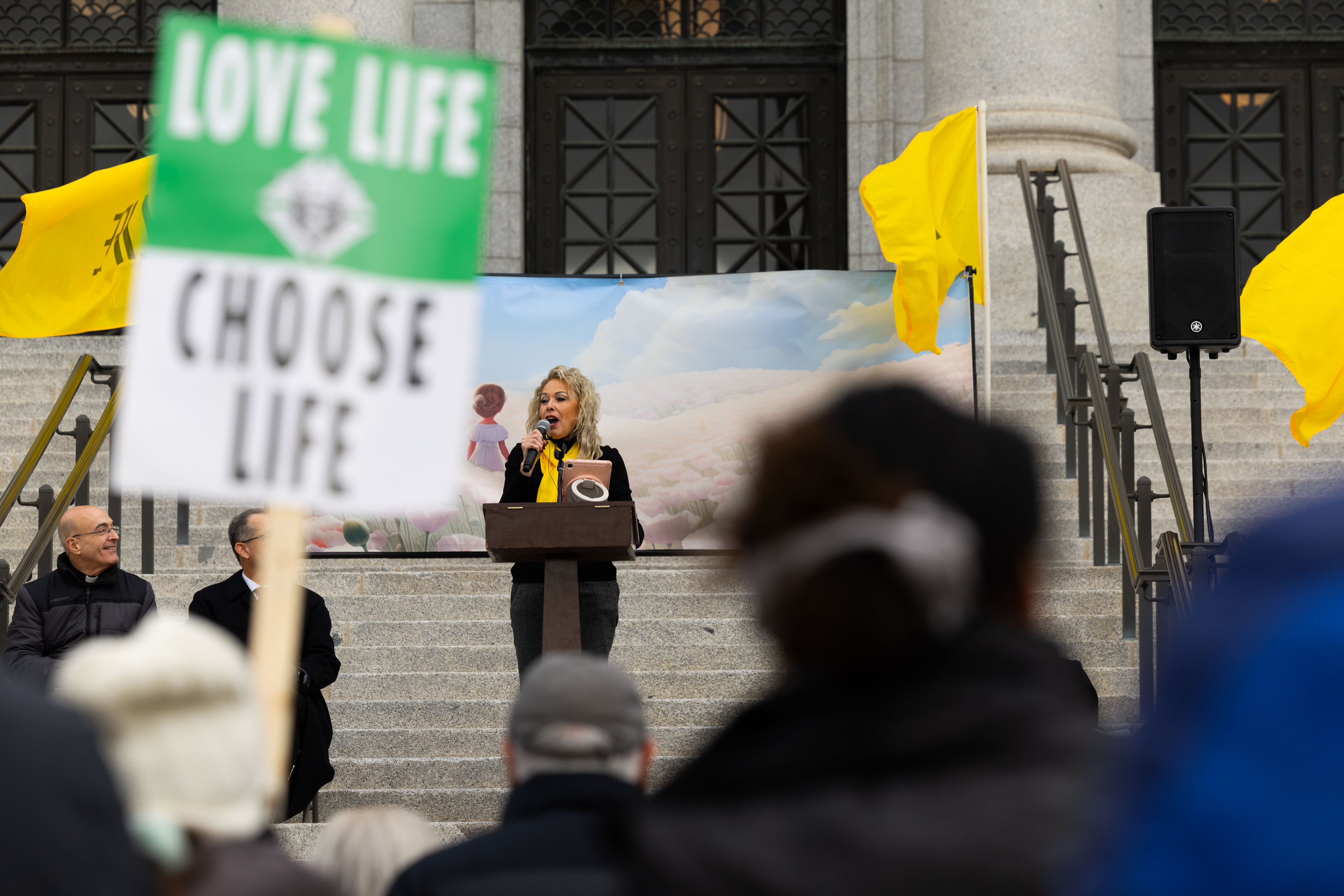 Mary Taylor, president of Pro-Life Utah, speaks at March for Life Utah at the Utah Capitol in Salt Lake City on Saturday.