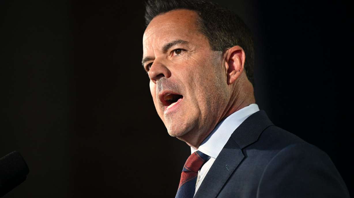 Utah House Speaker Brad Wilson announces his candidacy for U.S. Senate at a kickoff party in Draper on Sept. 27, 2023. Wilson endorsed Donald Trump for president on Sunday.