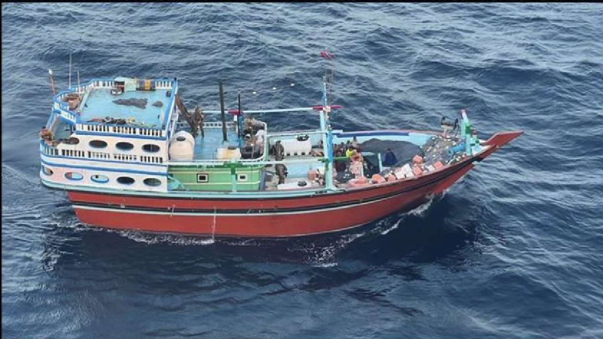 This undated photograph shows what it is described as the vessel that carried Iranian-made missile components bound for Yemen's Houthi in the Arabian Sea. The Navy changed the status of two Navy SEALs who went missing in the Gulf of Aden earlier this month during a raid on a boat carrying Iranian weapons to deceased on Sunday.