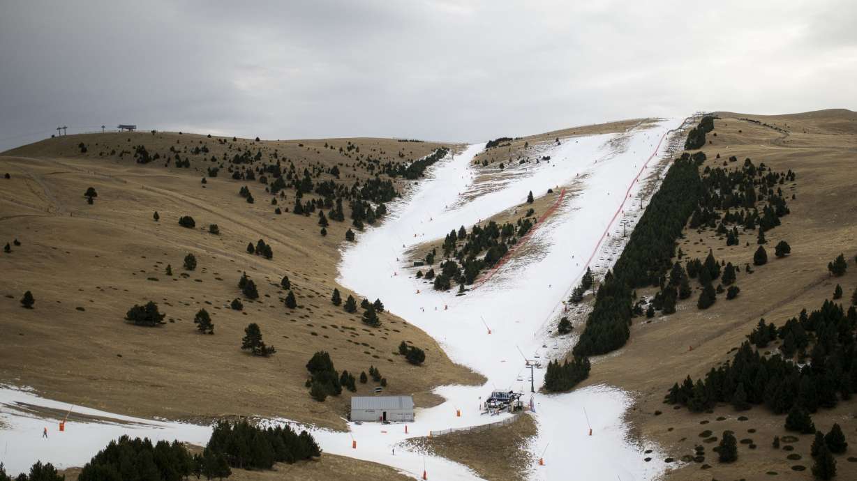 Spain's La Molina ski resort is seen on Dec. 29, 2023. The resort is part of a project to make artificial snow that uses less water and energy than traditional snowmaking.