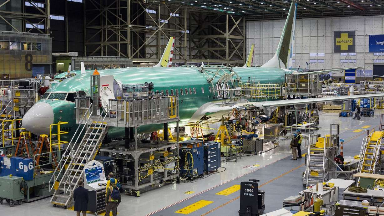 The Boeing 737 Max airplane on the production line at the company's manufacturing facility in Renton, Wash., seen in 2015. The FAA is urging airlines to inspect so-called door plugs on an earlier version of Boeing 737 airplanes.