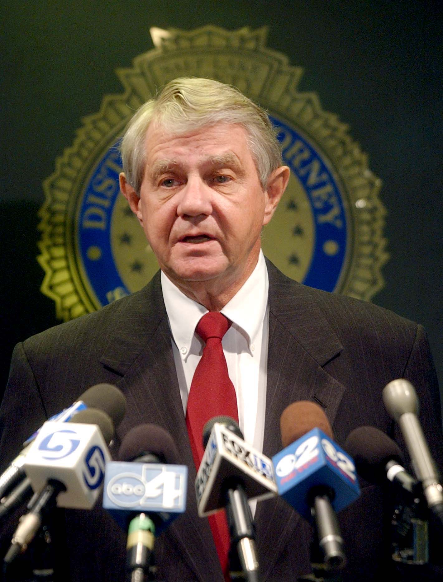 Salt Lake County District Attorney David Yocom is pictured after he filed charges of misuse of public monies against Salt Lake County Mayor Nancy Workman, at a press conference at the District Attorney Office in Salt Lake City on September 7, 2004.