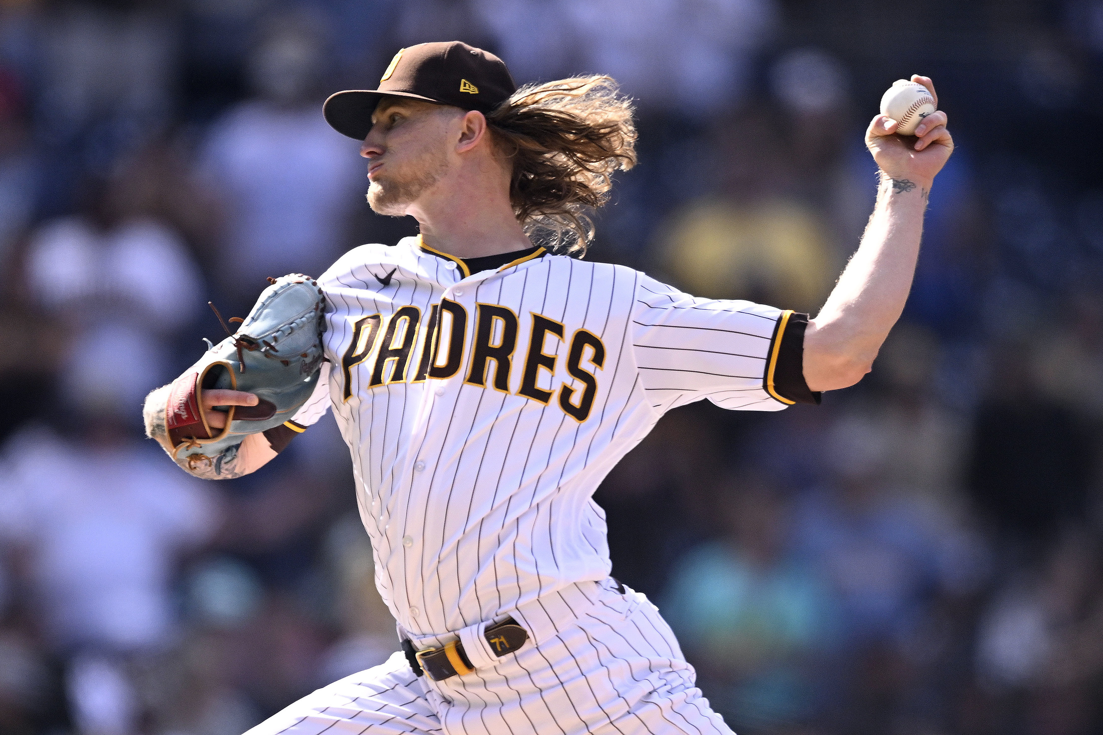 FILE - San Diego Padres relief pitcher Josh Hader delivers during the ninth inning of a baseball game against the Colorado Rockies, Wednesday, Sept. 20, 2023, in San Diego. Hard-throwing reliever Josh Hader and the Houston Astros agreed to a $95 million, five-year contract on Friday, Jan. 19, 2024, a person familiar with the negotiations told The Associated Press.