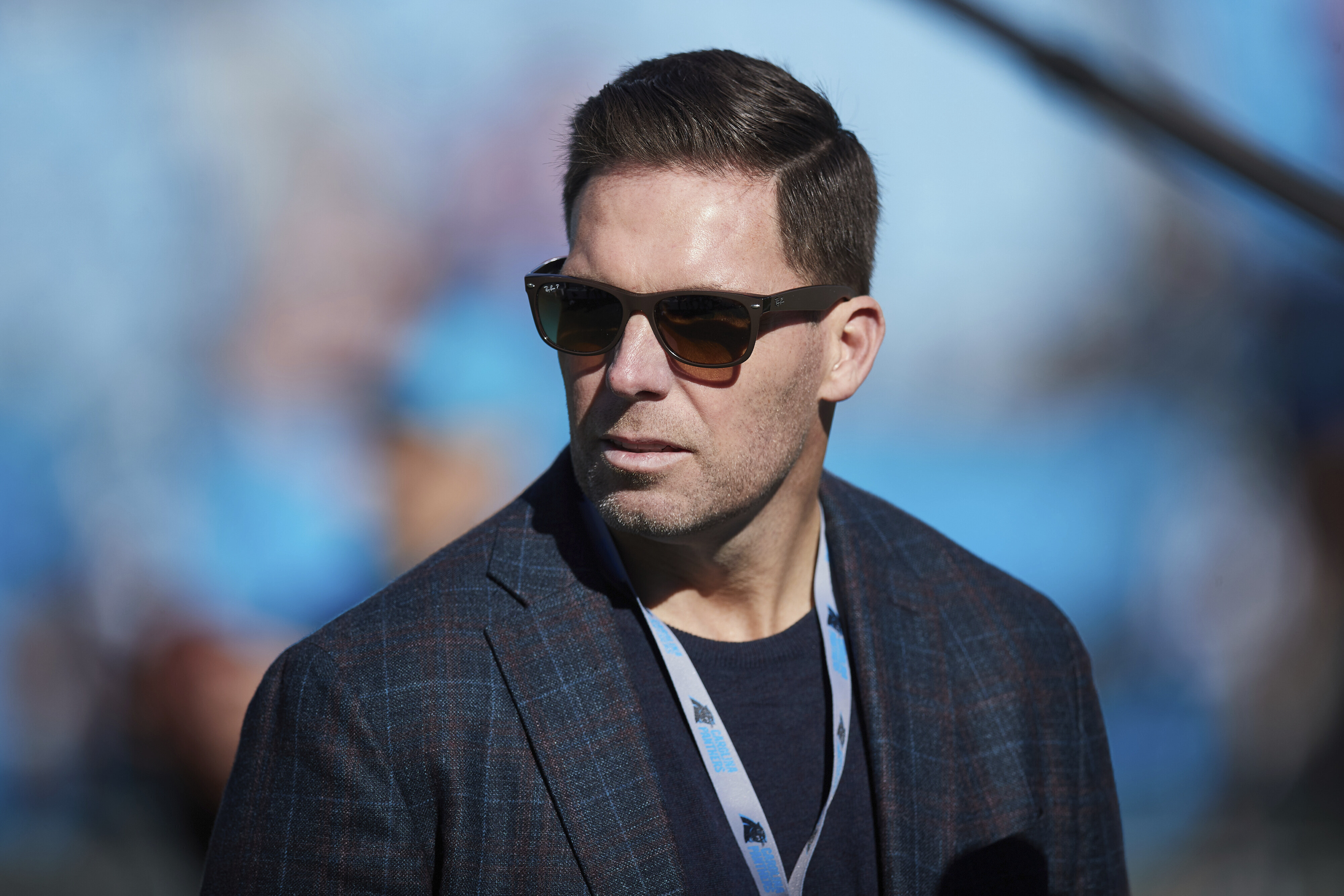 FILE - Carolina Panthers assistant general manager Dan Morgan stands on the sideline prior to an NFL football game against the Tampa Bay Buccaneers, Jan. 7, 2024, in Charlotte, N.C. The Panthers have promoted Morgan to president of football operations/general manager in hopes that the team’s former star linebacker can help turn around the struggling franchise.