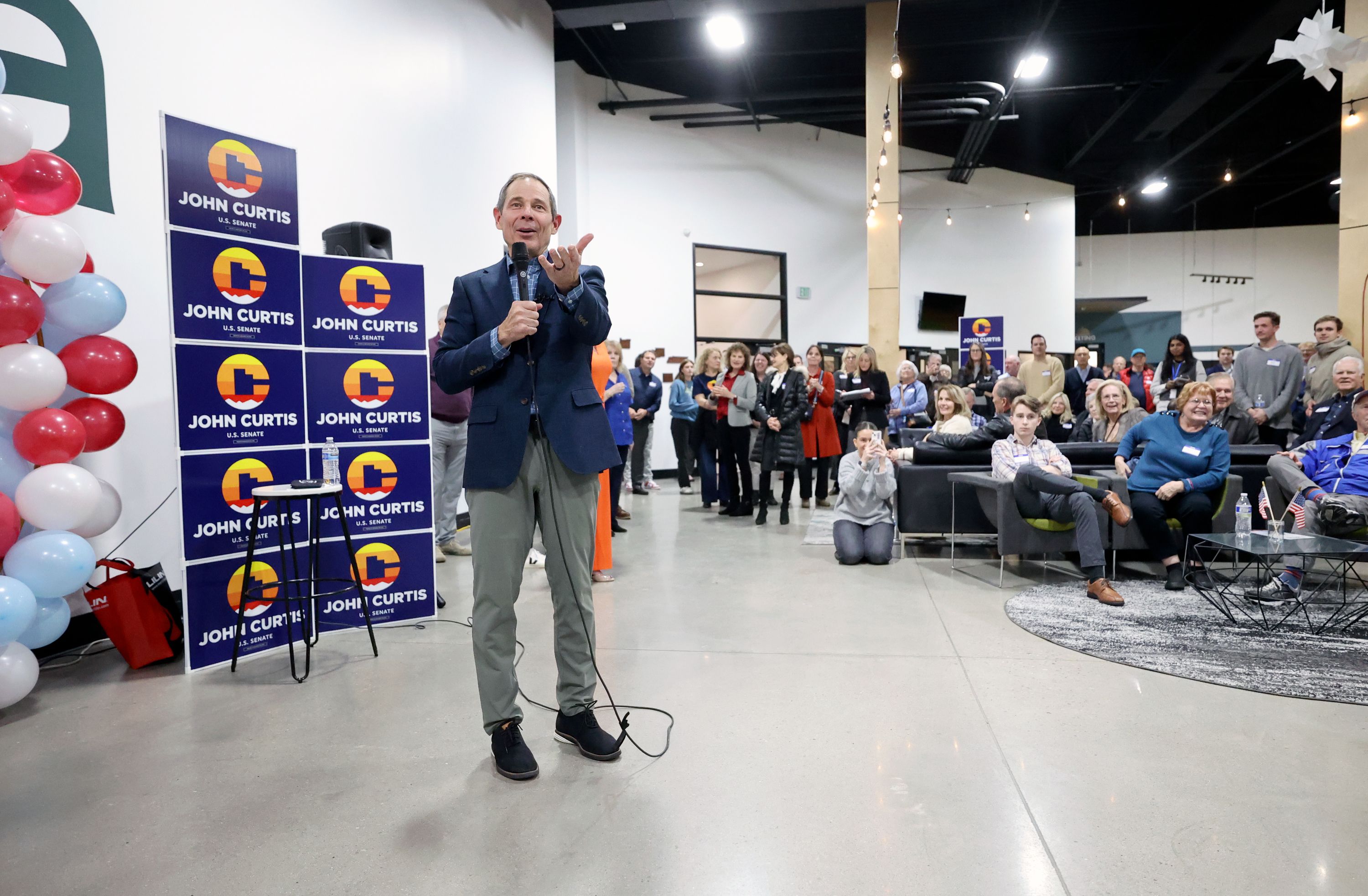 Former Rep. John Curtis, R-Utah, speaks at a kick-off event for his U.S. Senate campaign at Saela in Orem on Monday.